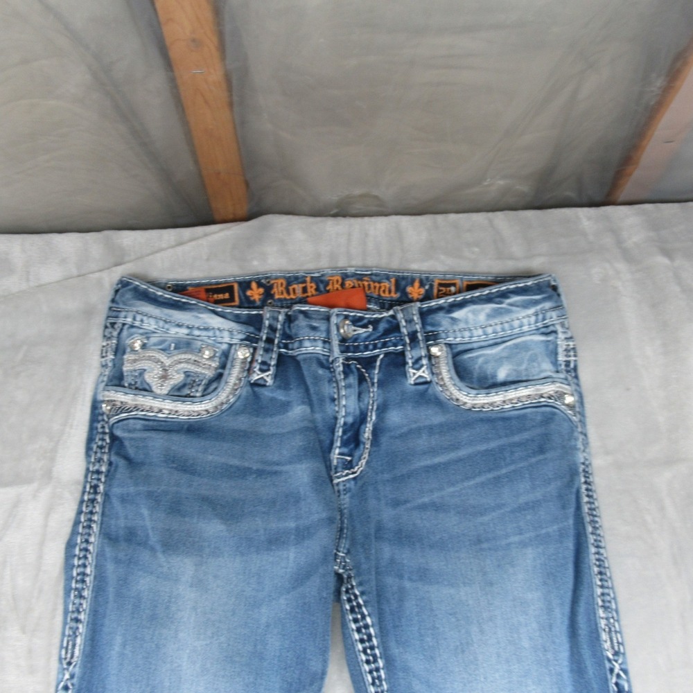 Rock Revival Jeans Womens 29x30 Blue Oliana Skinny Rhinestone Embellished Casual - Picture 12 of 15